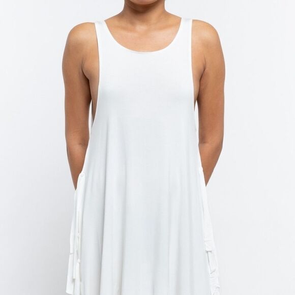 POL Clothing Cover Fringe White Tunic Dress - Picture 1 of 4